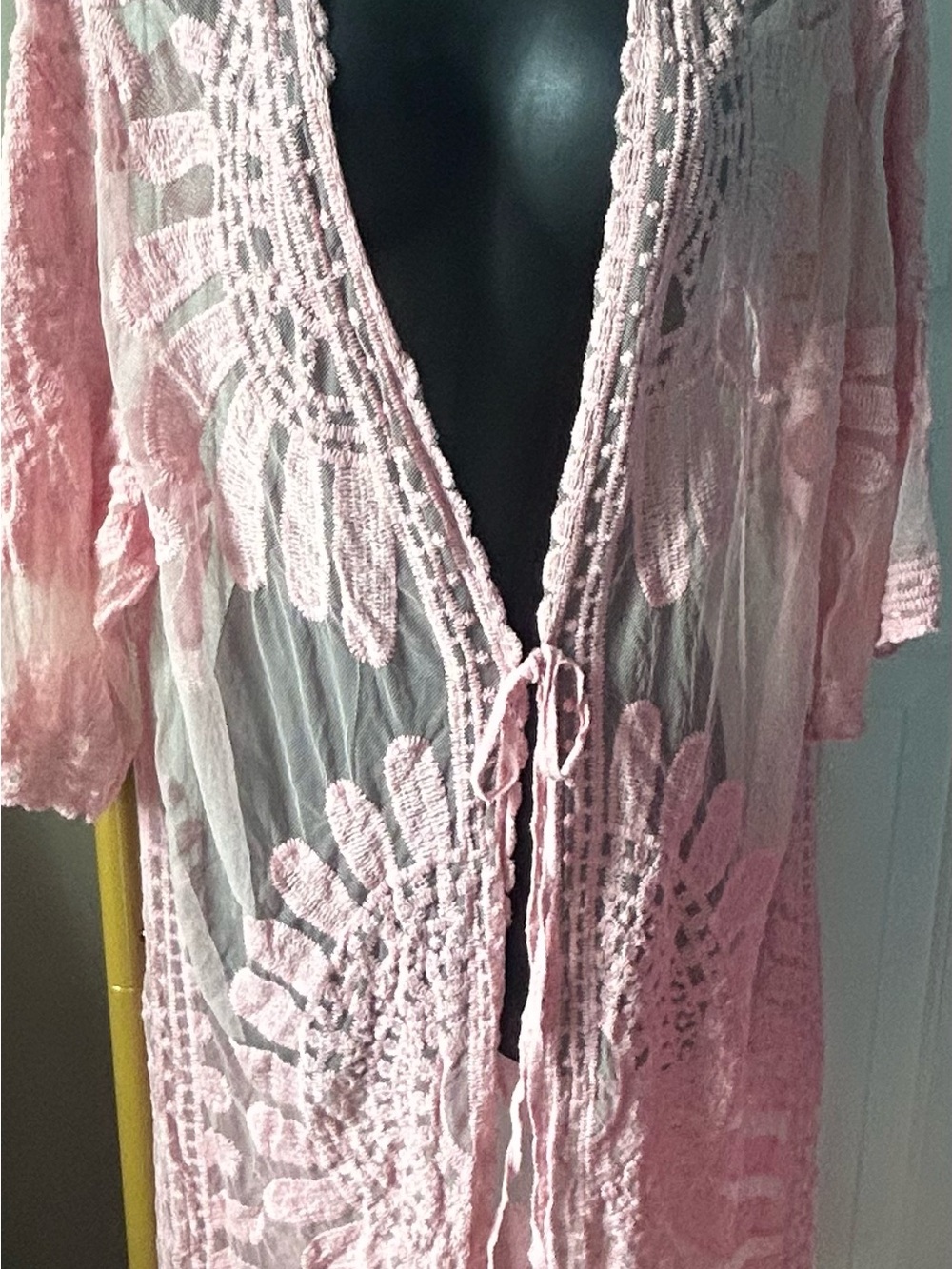 Sheer Pink Crochet Kimono Cover-Up